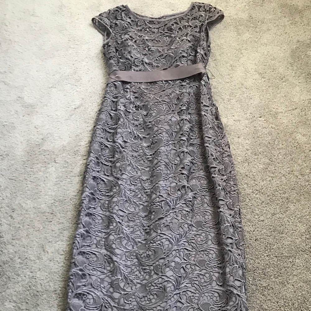 Adrianne Papell Gray Lace Formal Dress